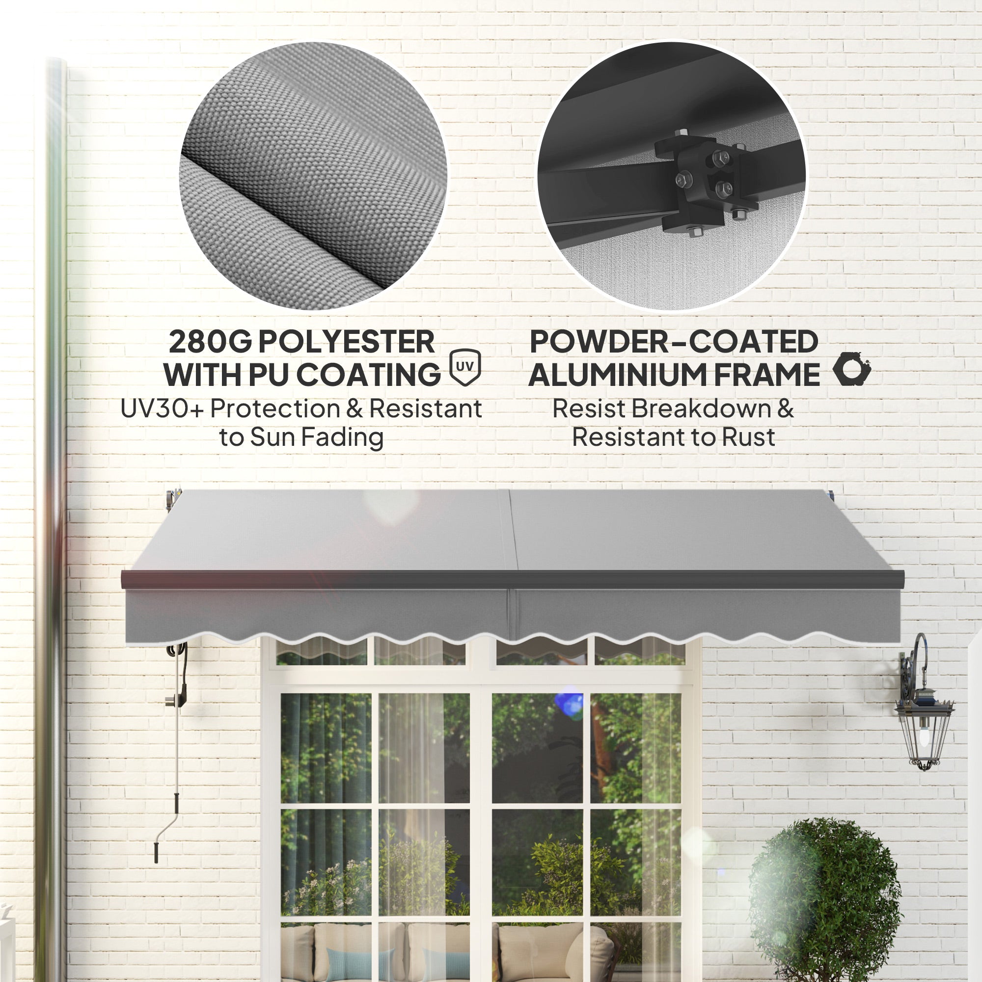 Outsunny 3 x 2.5m Electric Awning with Remote Controller, Aluminium Frame DIY Retractable Awning, UV30+ Sun Shade Canopy for Garden Patio Deck Door Window, Light Grey