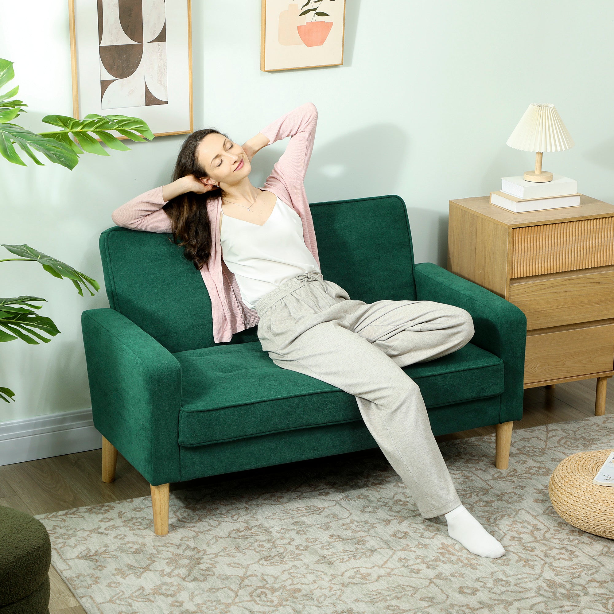 HOMCOM Two-Seater Velvet-Feel Sofa - Green