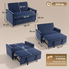 HOMCOM 2 Seater Sofa Bed, 3-in-1 Convertible Pull Out Sleeper Sofa with Clik-Clack Adjustable Backrest, Dark Blue