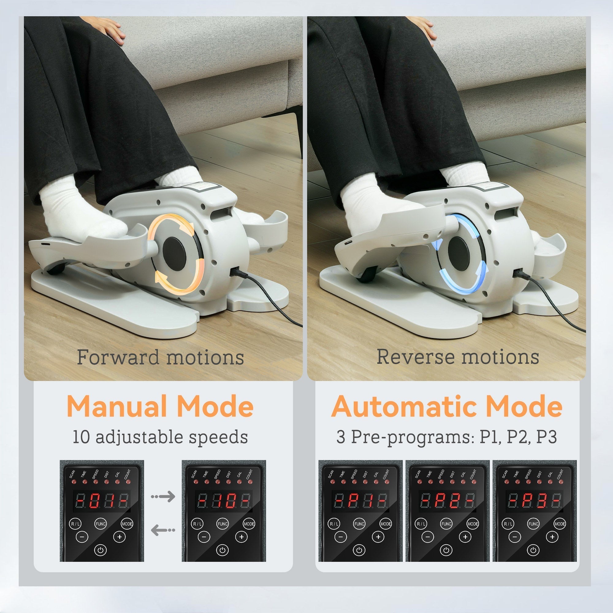 SPORTNOW Under Desk Elliptical Machine, Seated Pedal Exerciser, Mini Electric Elliptical Machine for Seniors with LCD Monitor, Remote Control and 10 Adjustable Speed, Quiet & Portable, White