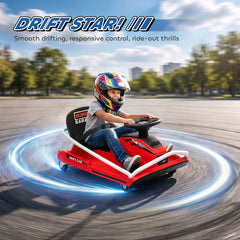 AIYAPLAY 24V Electric Go Kart for Kids with Drift Mode, 300W Brushless Motor, Soft Start and Dual Speed for Ages 6-10, Red