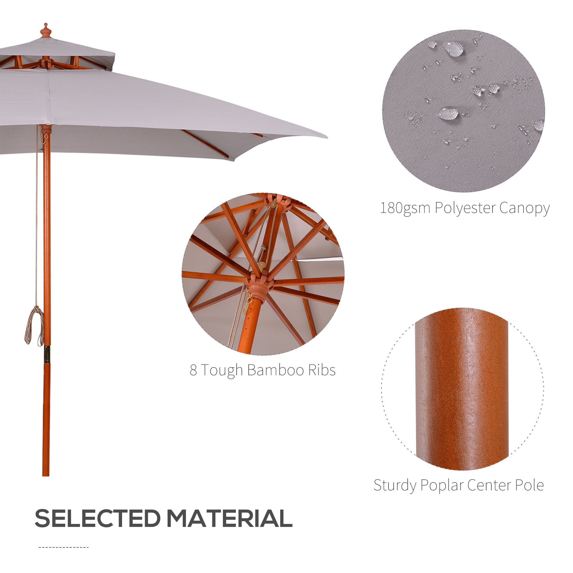 Outsunny 3 m Square Canopy Parasol - Grey