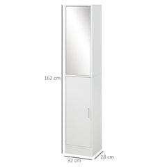 kleankin Tall Bathroom Cabinet with Mirror and Adjustable Shelf - White