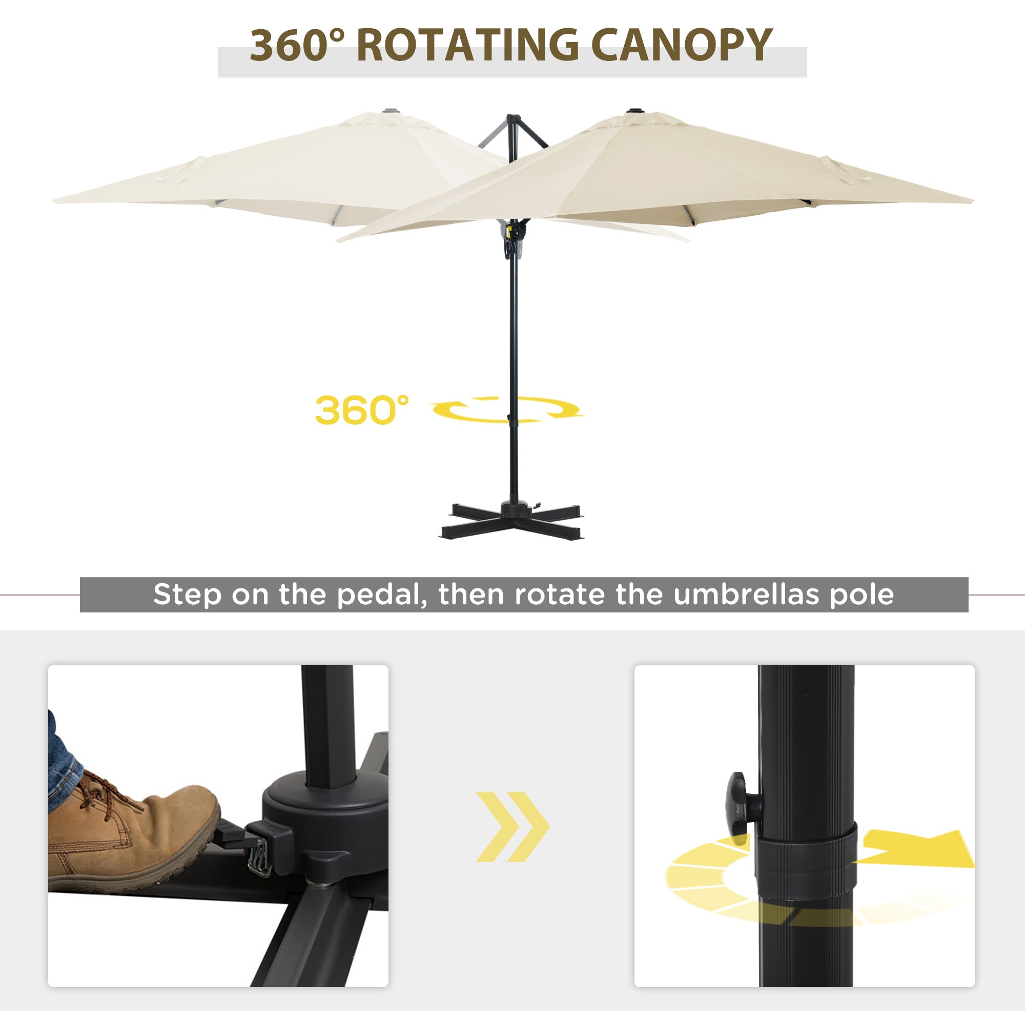 Outsunny 2.5 x 2.5m Patio Offset Parasol Umbrella Cantilever Hanging Aluminium Sun Shade Canopy Shelter 360√Ç¬∞ Rotation with Crank Handle and Cross Base, Cream White