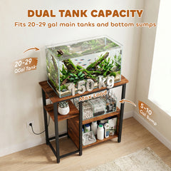 PawHut Fish Tank Stand with Power Outlets Aquarium Stand with Cabinet 20-29 Gallon Tanks Tiger Wood Grain