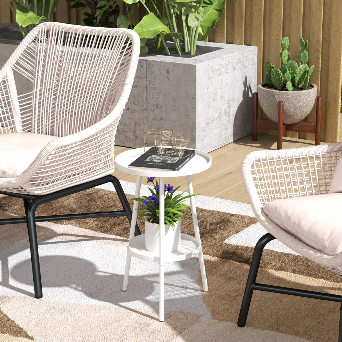Outsunny Two-Tier Metal Garden Table - White - product image 2