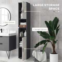 kleankin Line Embossed Tall Bathroom Storage Cabinet - Grey