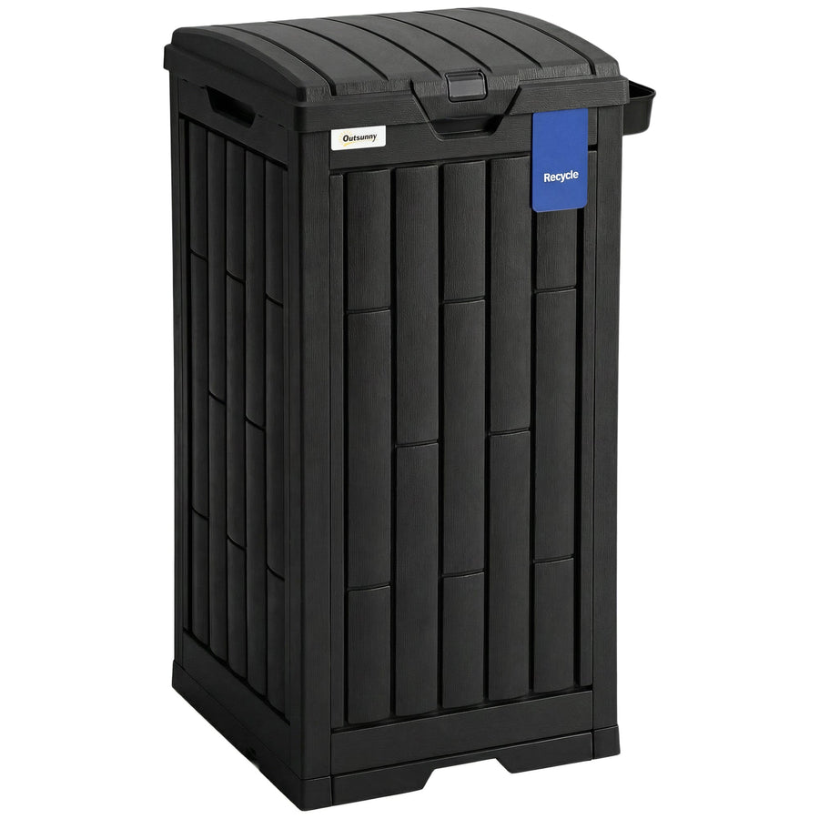 Outsunny 110 L Outdoor Bin with Dual Lid, Waterproof Plastic Trash Bin with Ashtray and Drip Tray, Garden Waste Trash Bin, Black