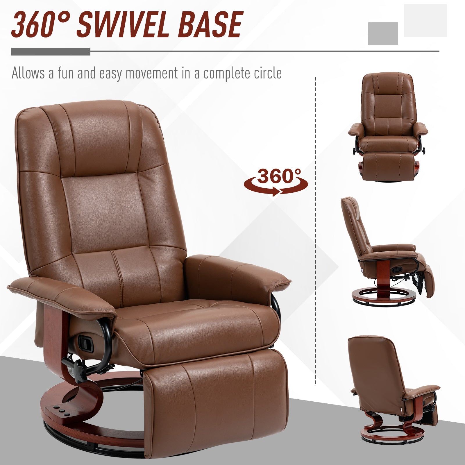 HOMCOM Faux Leather Armchair, with 145√Ç¬∞ Reclining Back and Footrest - Brown