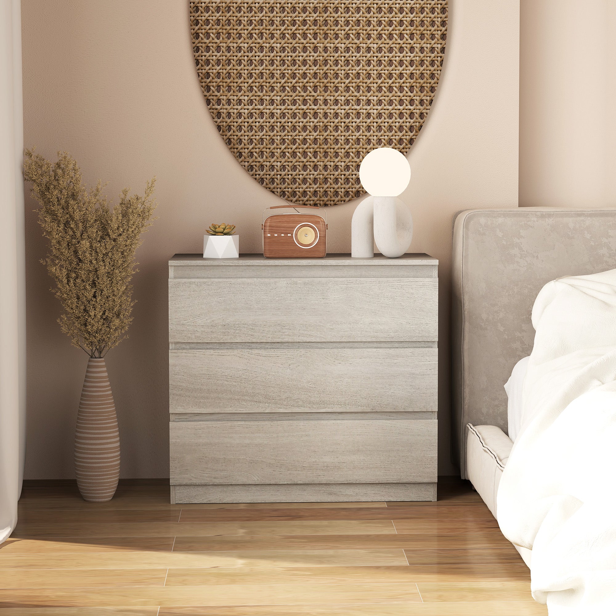 HOMCOM Chest of Three Drawers - Grey Wood Effect