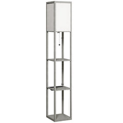 HOMCOM Floor Lamp with Shelves, 3 Layer Column Modern Standing Lamp for Living Room, Bedroom, Office, Grey