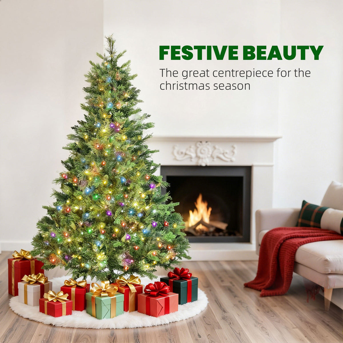 HOMCOM 7ft Artificial Pine LED Christmas Tree, with Remote