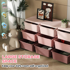 HOMCOM Kids Storage Unit, with Nine Drawers - Pink