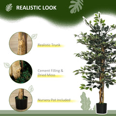 HOMCOM 4.5ft Ficus Artificial Plant with Realistic Leaves, Potted Fake Tree for Home Office Indoor Decor, Green