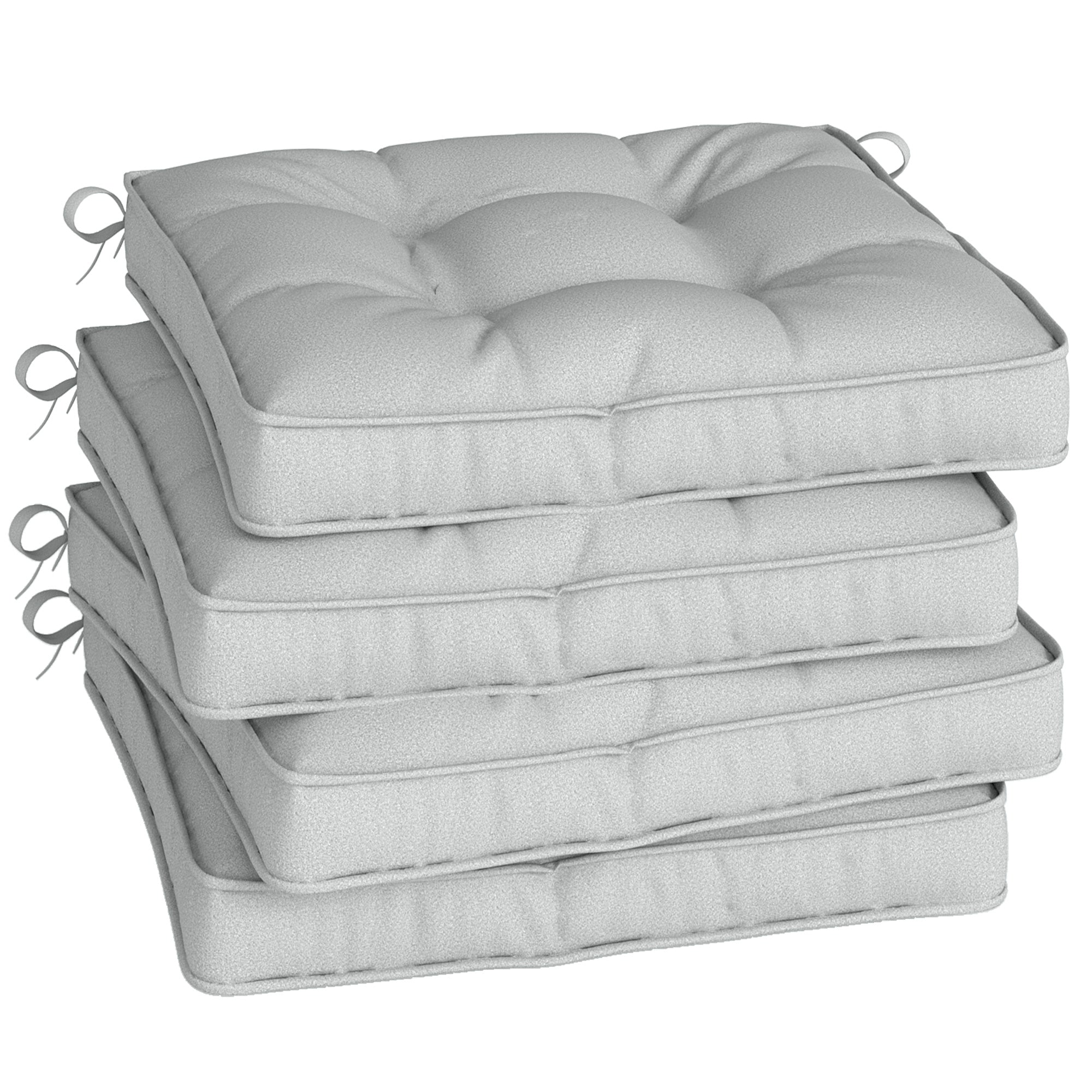 Outsunny Set of 4 Garden Seat Cushion with Ties, 42 x 42cm Replacement Dining Chair Seat Pad, Light Grey