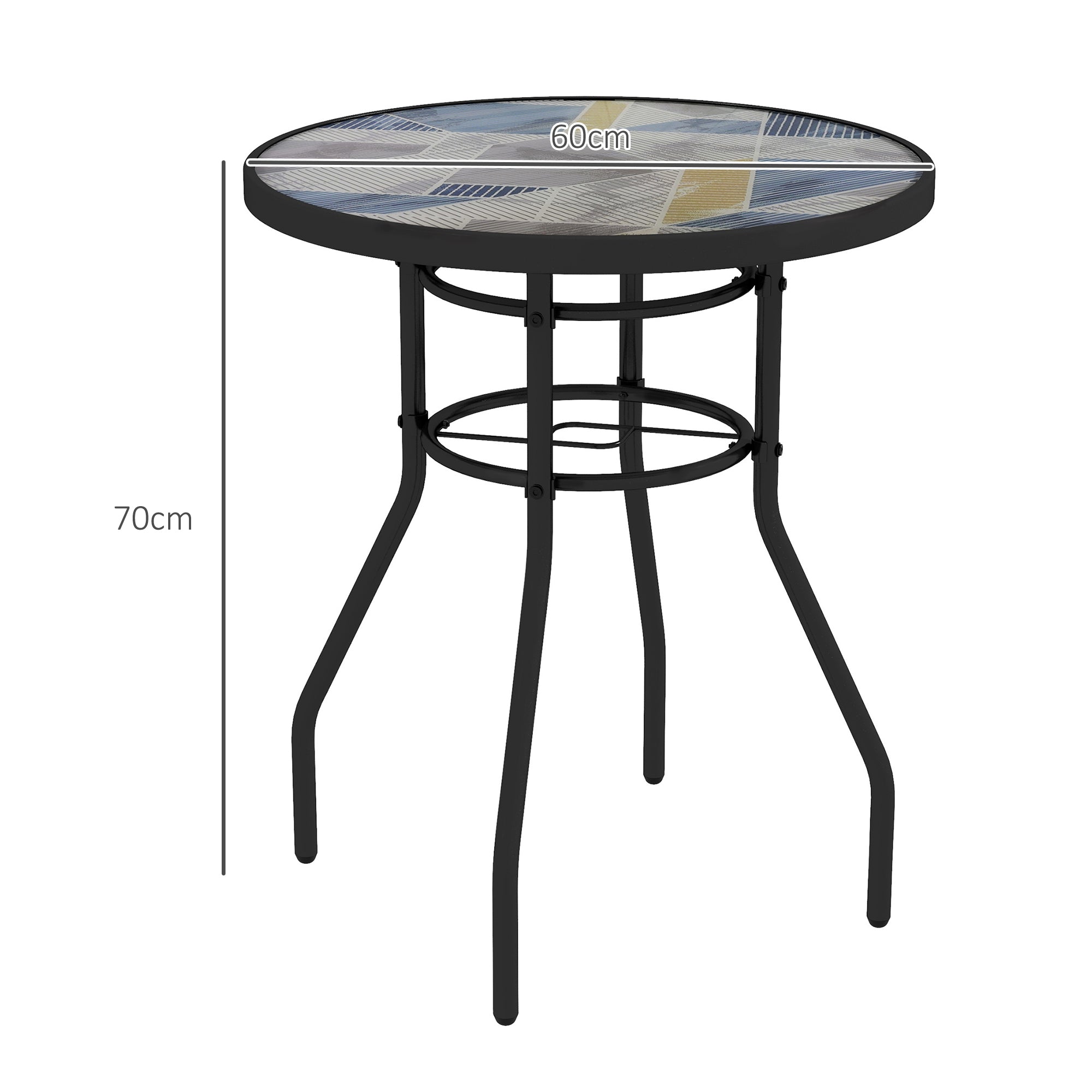 Outsunny 60 Garden Table, with Glass Printed Tabletop - Multicolour