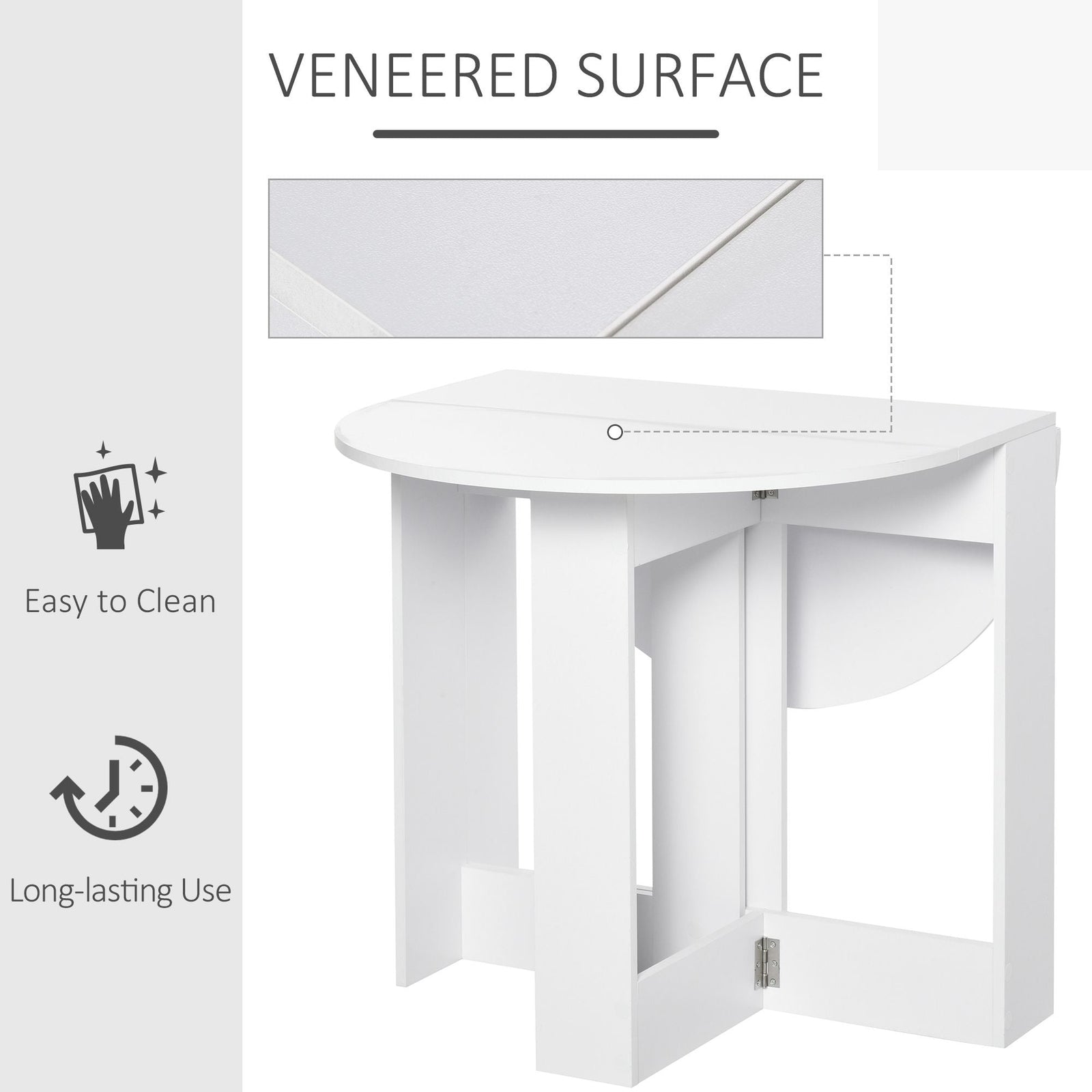 HOMCOM Space-saving Drop Leaf Table, Folding Dining Table for Small Space, Kitchen, Dining Room, White