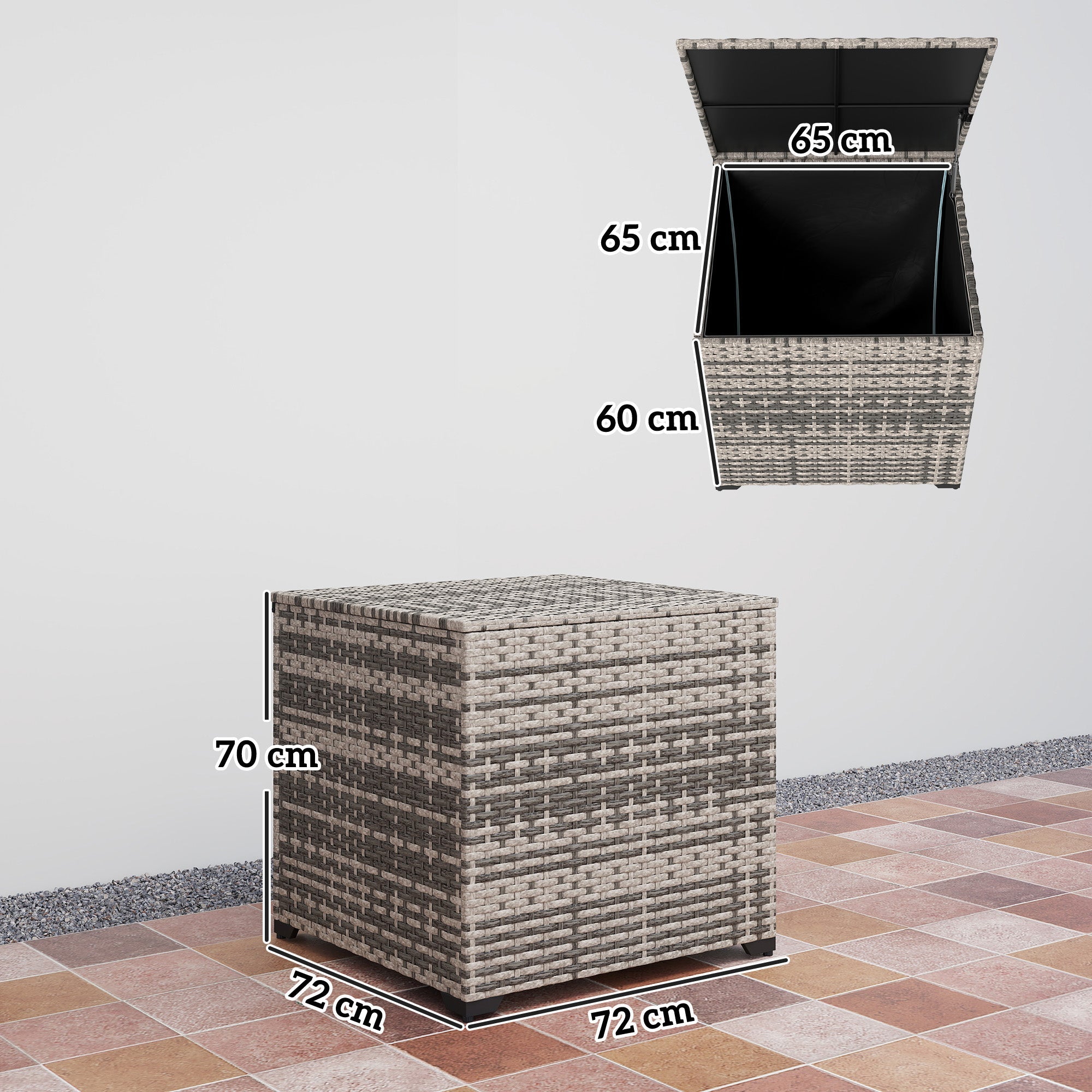 Outsunny 253L Garden Storage Box, Rattan Deck Box with Zipped Liner, Safe Pneumatic Rod, Patio Storage Container, Mixed Grey