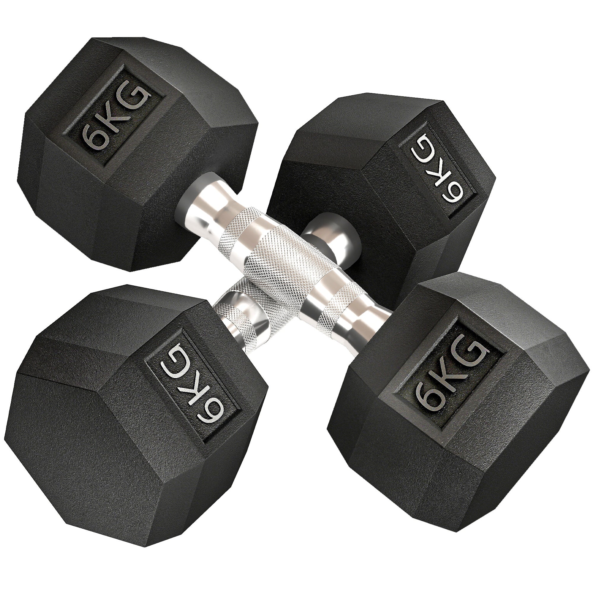 HOMCOM 2x6kg Hex Dumbbells Set Rubber Dumbbells Weight Lifting Equipment Fitness Home Gym