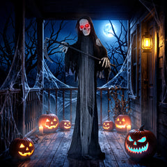 HOMCOM 183cm Life Size Animated Grim Reaper Halloween Decoration, Scary Halloween Animatronics Decor with Sound Touch Activated