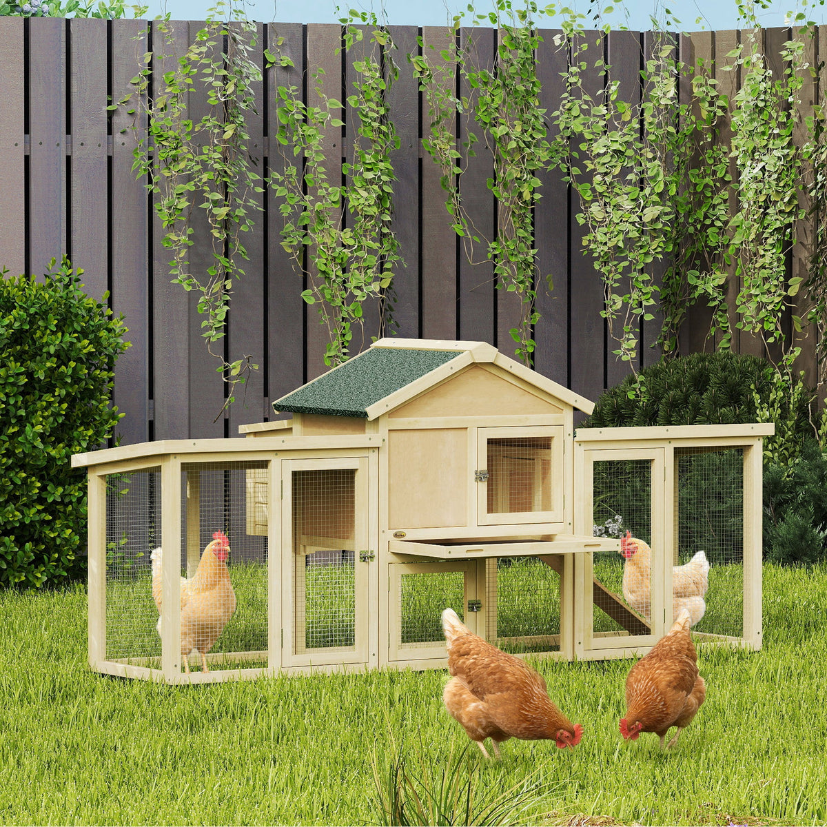 PawHut Large Chicken Coop, Wooden Outdoor Chicken Cage Poultry Hen House with Nesting Box