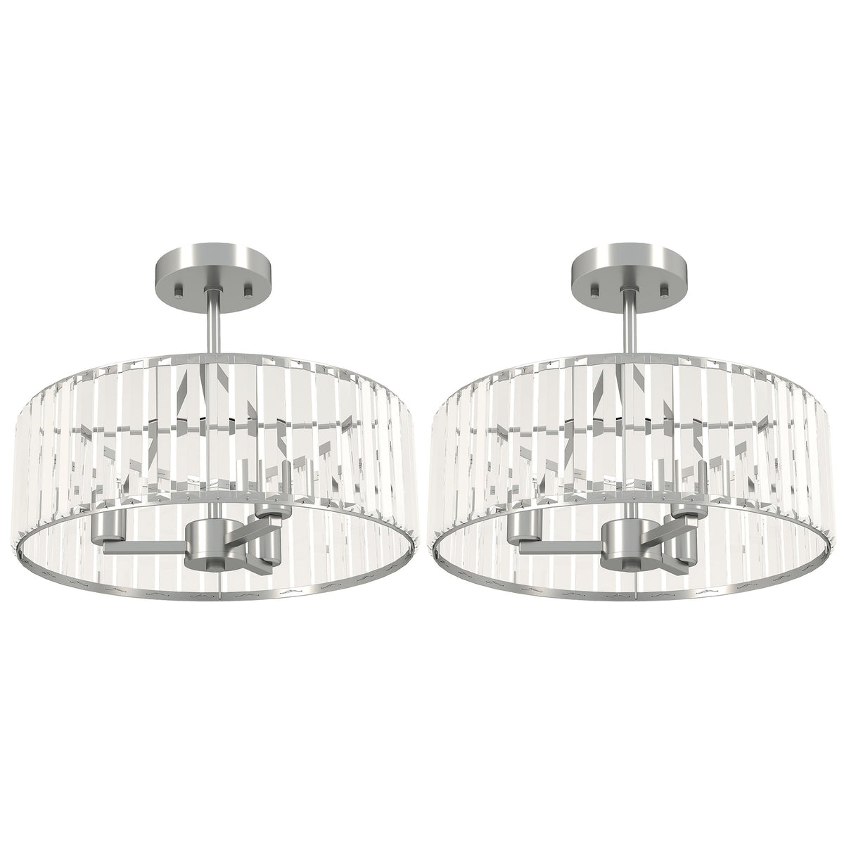 HOMCOM Crystal Ceiling Light Fixture Set of 2, Semi Flush Mount Modern Chandelier for Living Room, Bedroom and Hallway, 3-Lights with E14 Base, Silver Tone