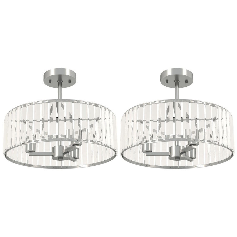 HOMCOM Crystal Ceiling Light Fixture Set of 2, Semi Flush Mount Modern Chandelier for Living Room, Bedroom and Hallway, 3-Lights with E14 Base, Silver Tone