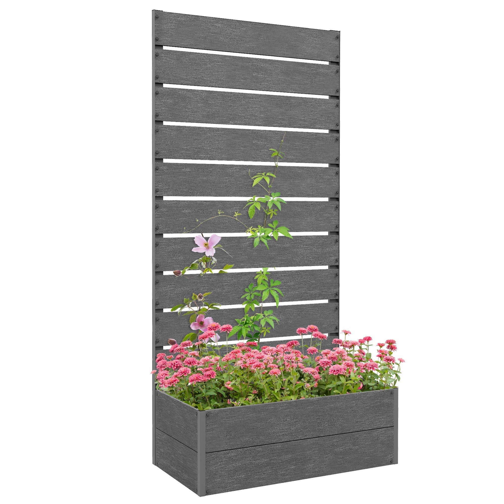Outsunny Garden Planter with Trellis Wooden Planter for Garden & Patio Family Use, Grey