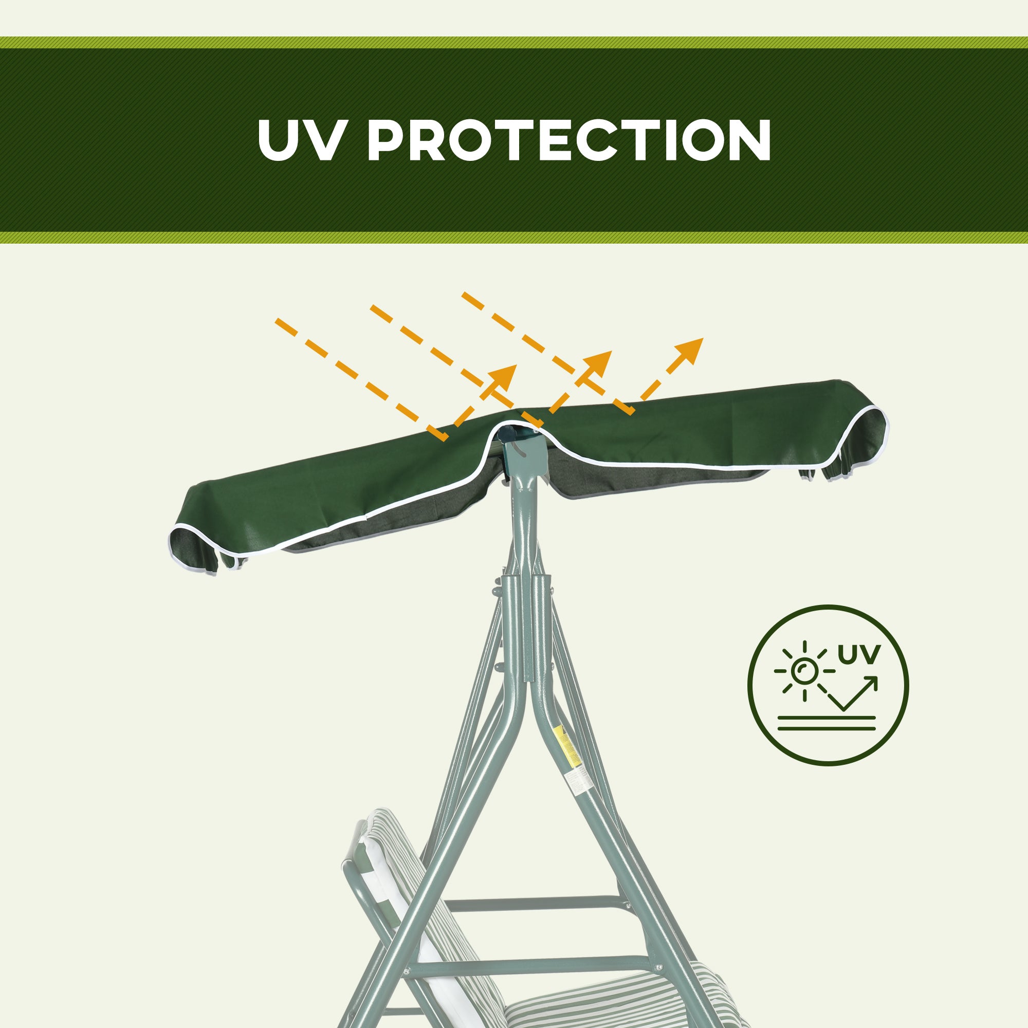 Outsunny 3-Seat Swing Chair Garden Swing Seat with Adjustable Canopy for Patio, Green