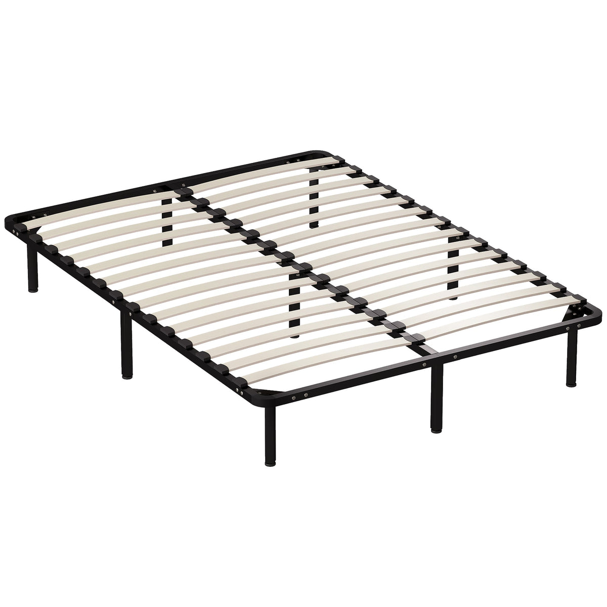 HOMCOM 4ft6 Double Bed Frame, Metal Platform Bed Frame with 2 x 14 Wood Slats, No Box Spring Needed, Underbed Storage, Black
