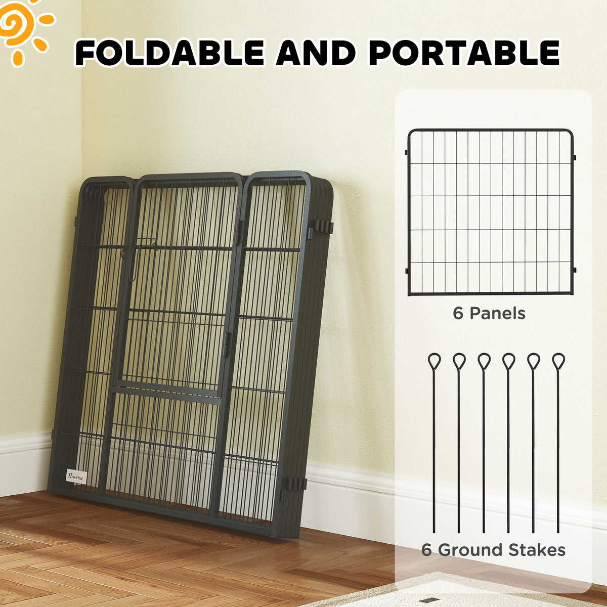 PawHut 6 Panels Dog Playpen, Portable Detachable Puppy Pen with Door, for Medium Dogs, 80cm High, Grey