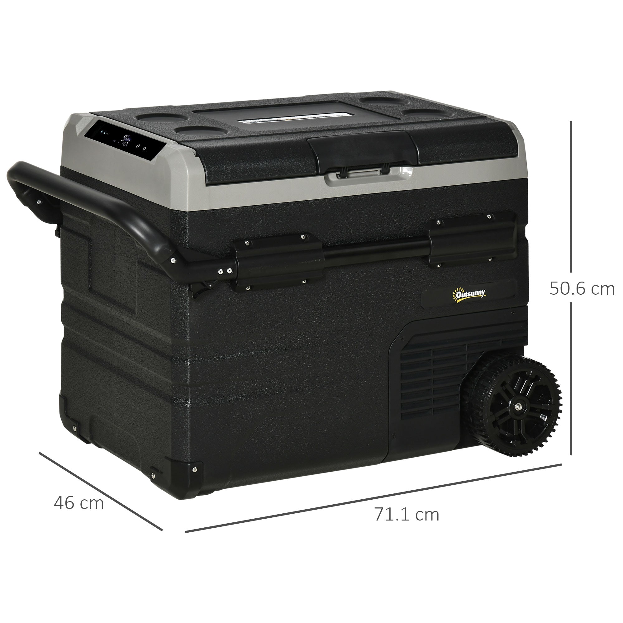 Outsunny 50L Car Refrigerator, Portable Compressor Cooler Box, Fridge Freezer w/ Inner LED Light, Foldable Handles, Cup Holders, 12/24V DC and 110-240V AC for Campervan RV Boat Travel Down to -20√¢‚Äû∆í