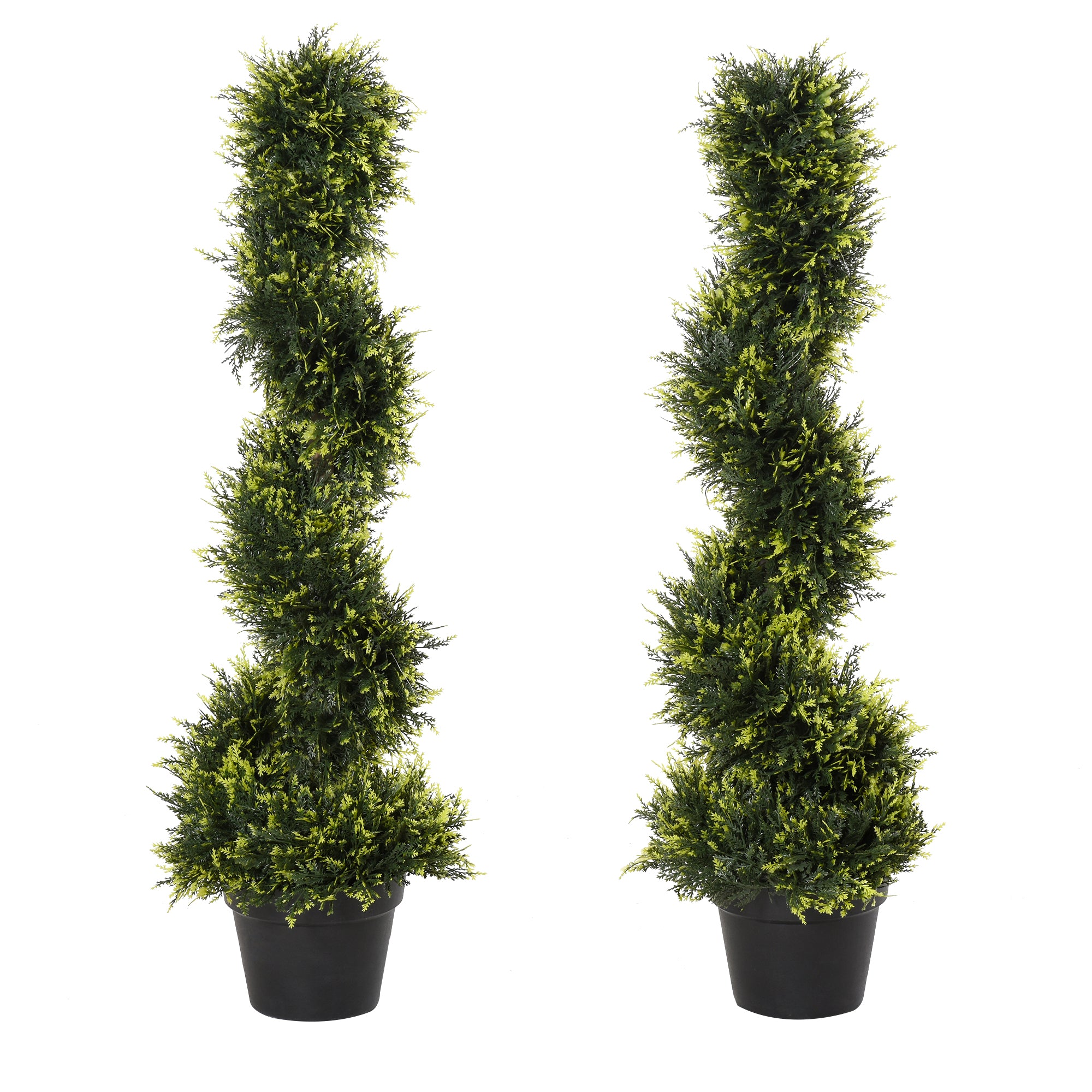 Outsunny 90cm/3FT Artificial Trees, Spiral Topiary Trees w/ Pot Set Of 2, Fake Indoor Greenery Plant Home Office Garden Decor Green