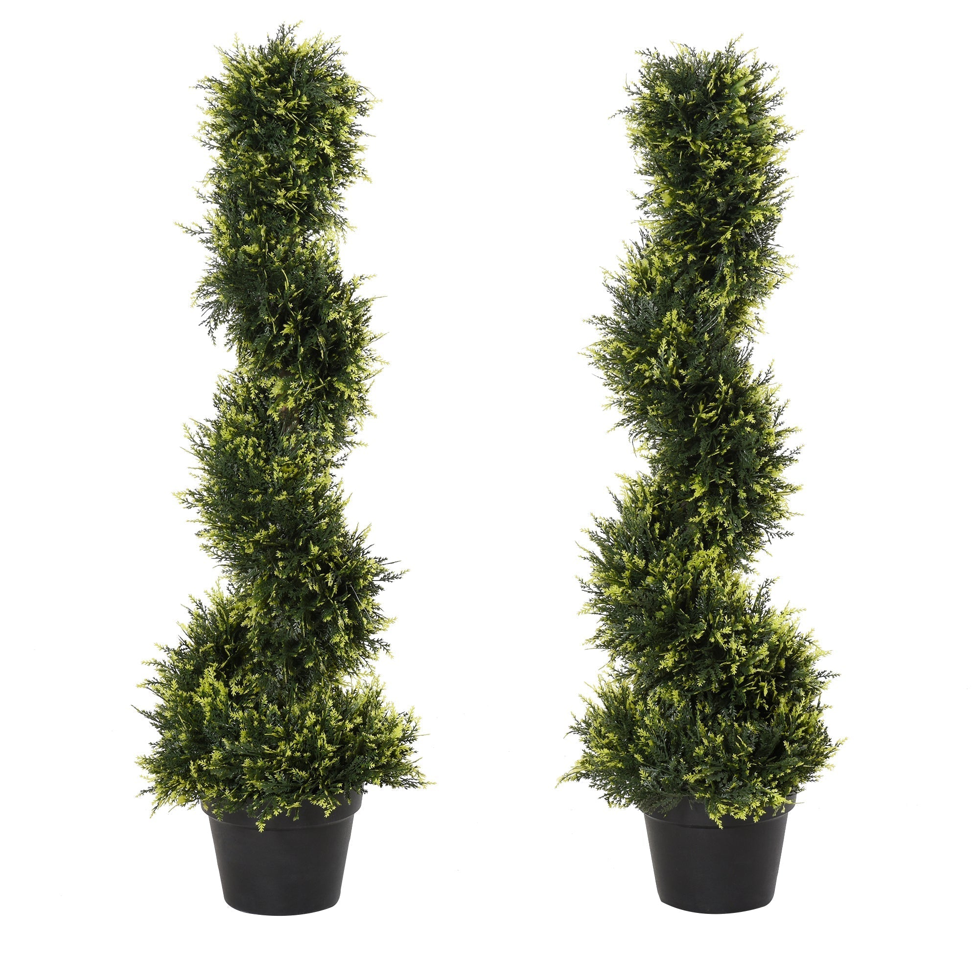 Outsunny 90cm/3FT Artificial Trees, Spiral Topiary Trees w/ Pot Set Of 2, Fake Indoor Greenery Plant Home Office Garden Decor Green