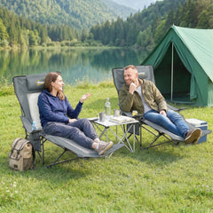 Outsunny Camping Chair Reclining Portable Camp Chair with Detachable Footrest Cup Holder Grey