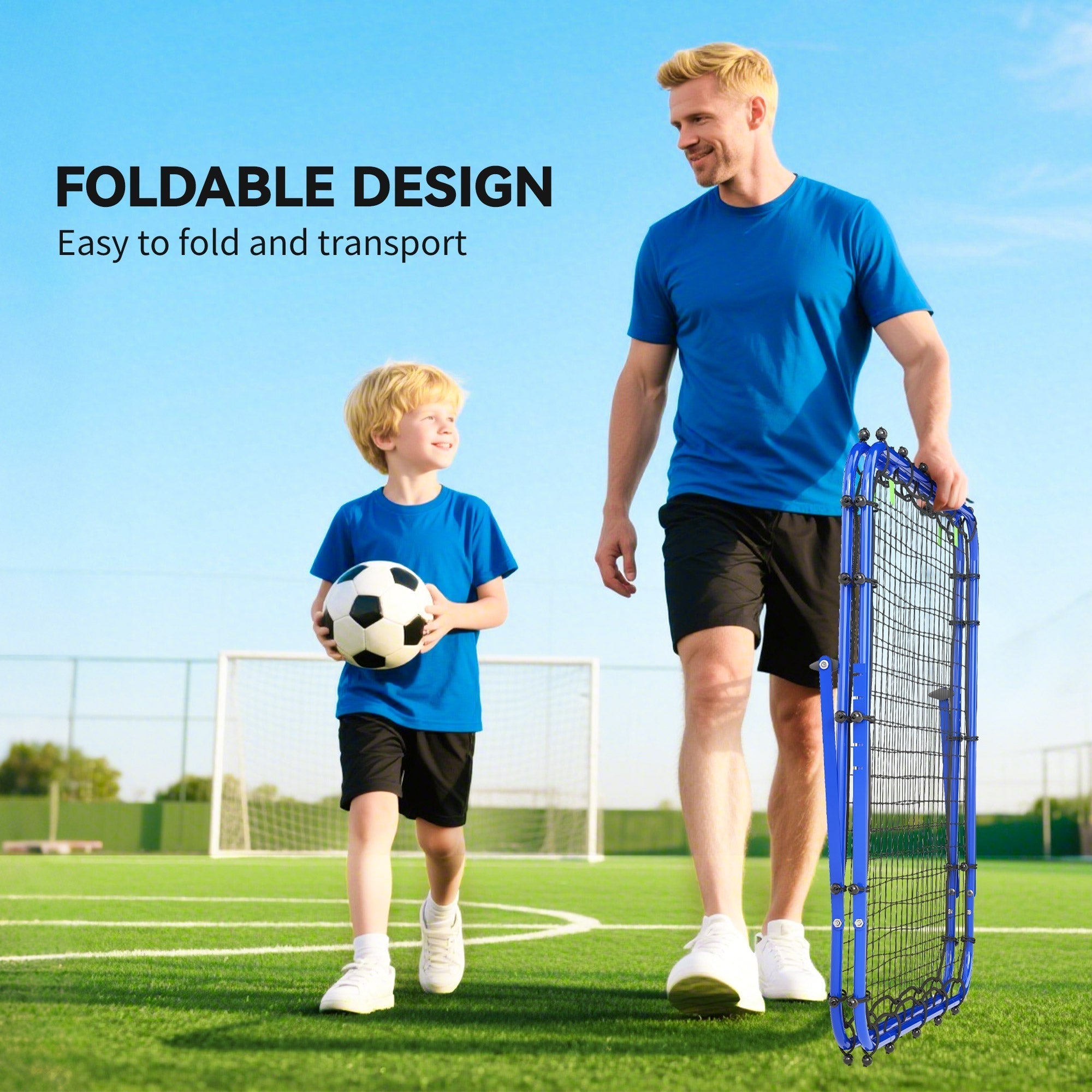 HOMCOM Double Sided Football Rebounder Net, Football Rebound Goal with Five Adjustable Angles, Blue