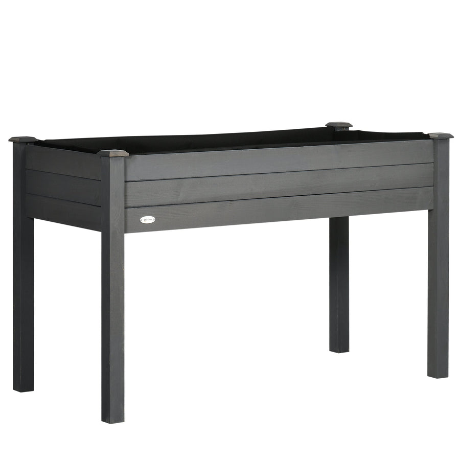 Outsunny Raised Bed for Garden, Wooden Elevated Planter Box with Bed Liner, for Flower Vegetable Herb, Dark Grey
