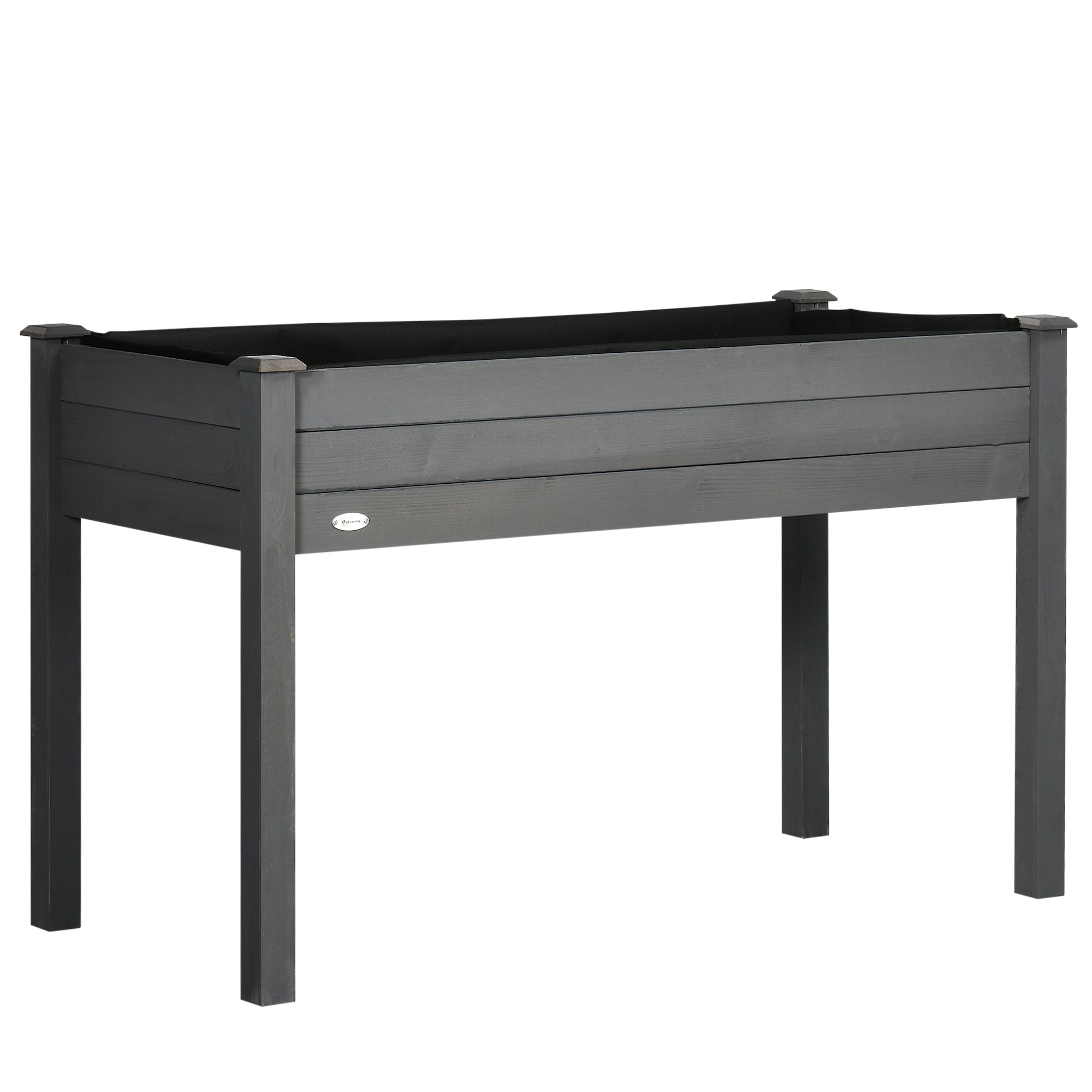 Outsunny Raised Bed for Garden, Wooden Elevated Planter Box with Bed Liner, for Flower Vegetable Herb, Dark Grey
