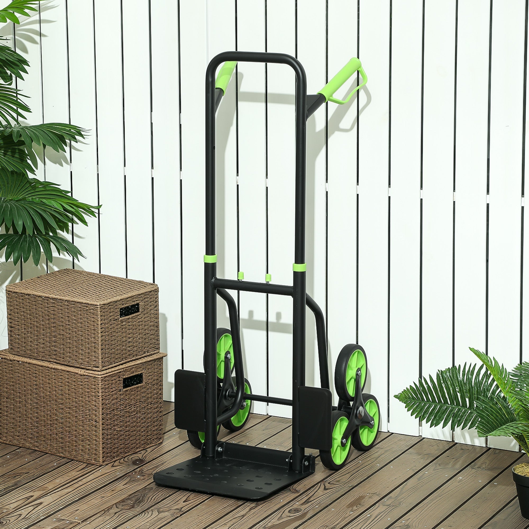 DURHAND Six-Wheel Folding Sack Barrow Trolley - Black/Green