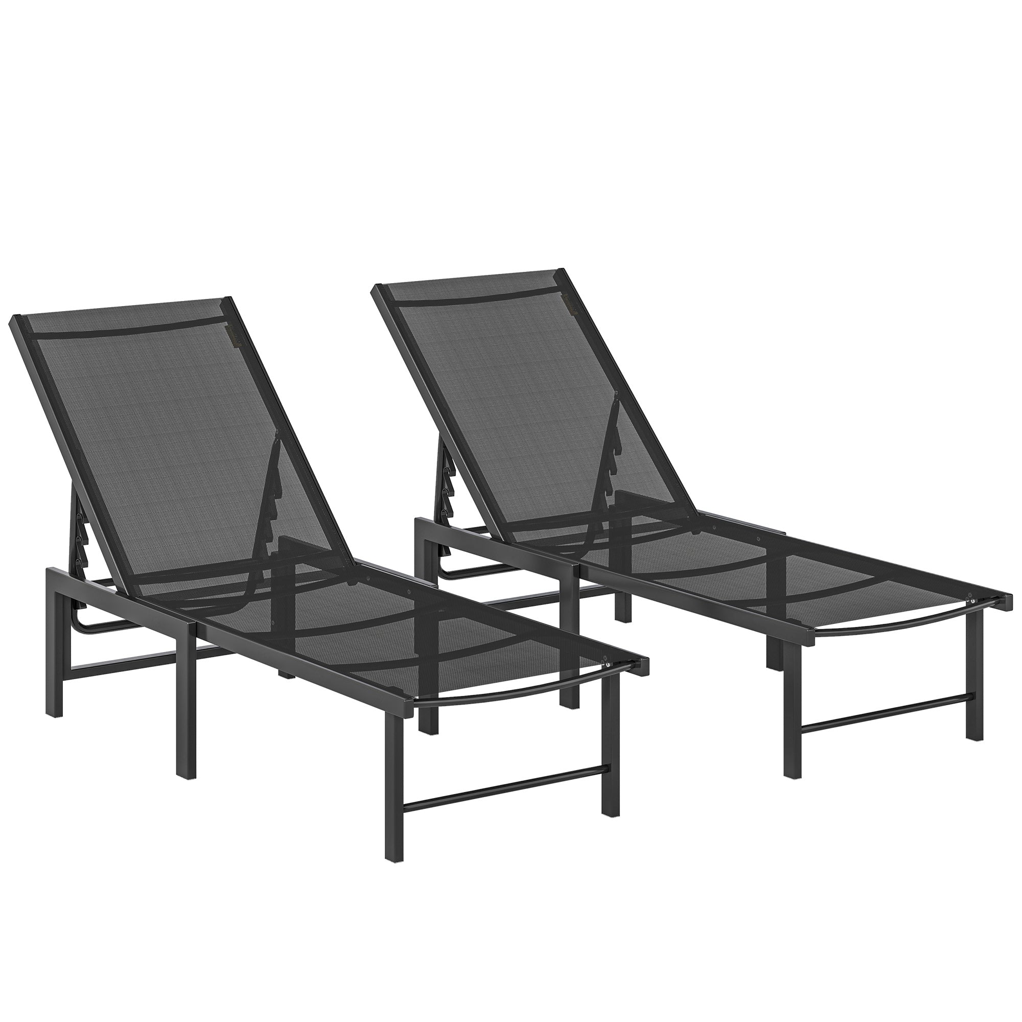 Outsunny Set of Two Reclining Sun Loungers - Black