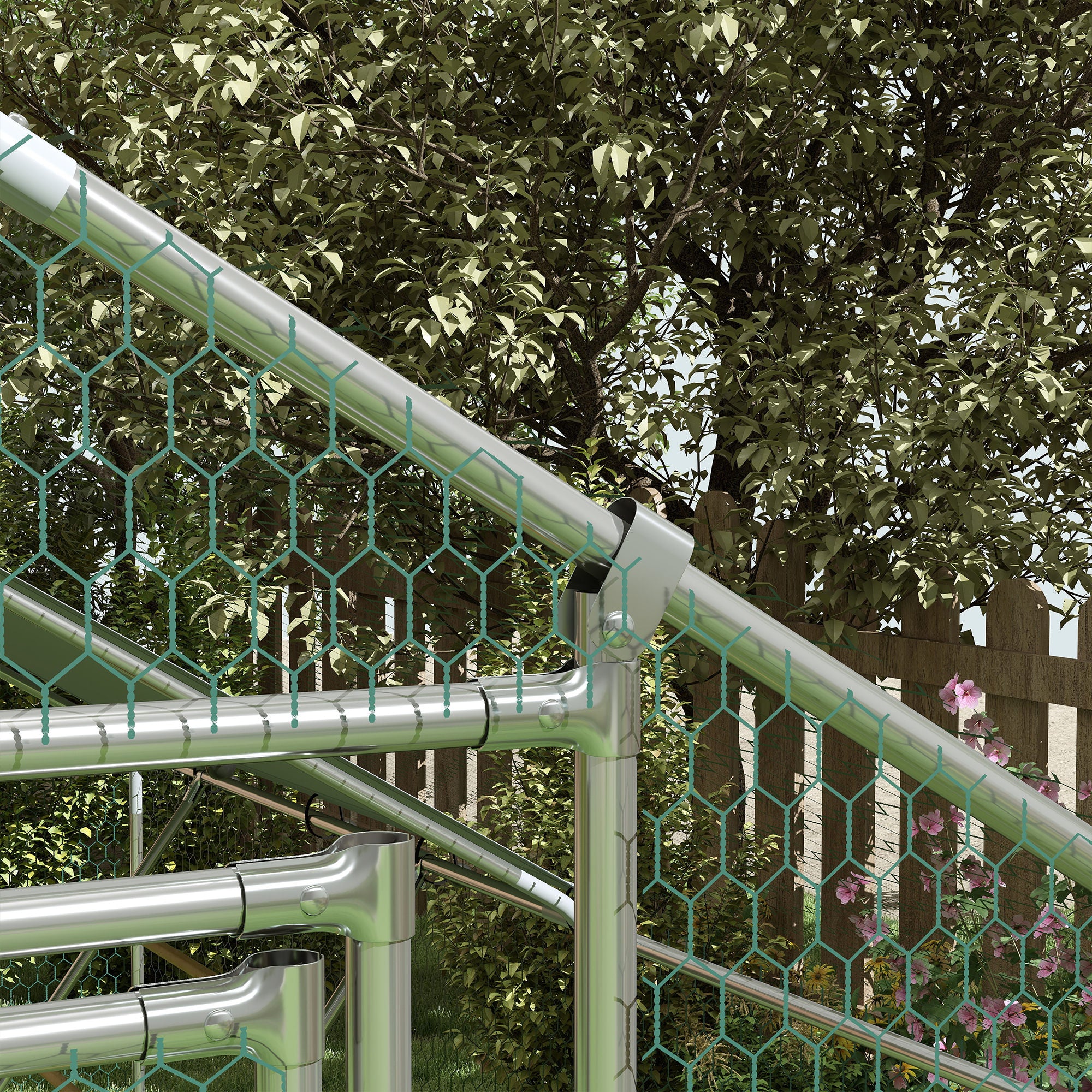 PawHut Walk-in Chicken Run w/ Cover, Feeding Door, Hanging Feeder, Perch, for 12-18 Poultry