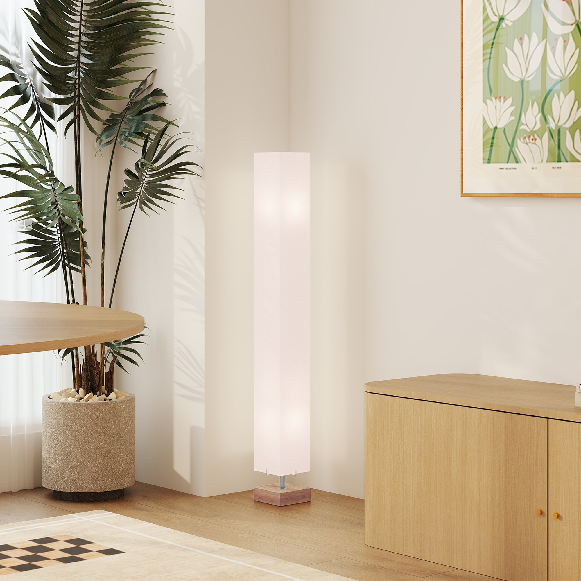 HOMCOM Floor Lamp, 120cm Standing Lamp with Linen Lampshade, Standard Light with Pine Wood Base for Living Room, Bedroom (Bulbs Not Included)