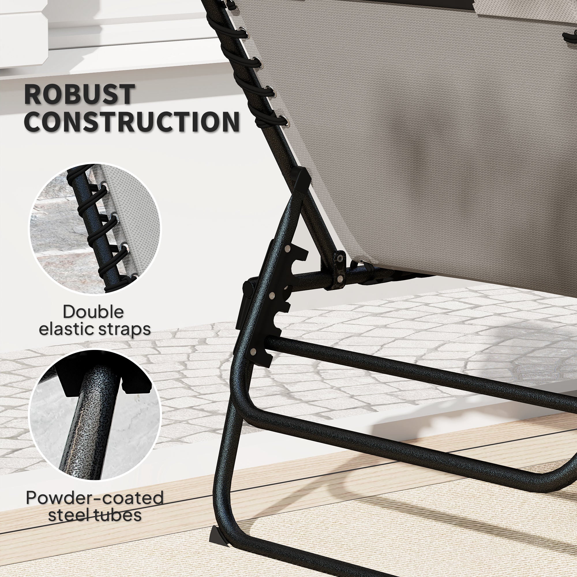 Outsunny Set of Two Reclining Sun Loungers - Light Grey