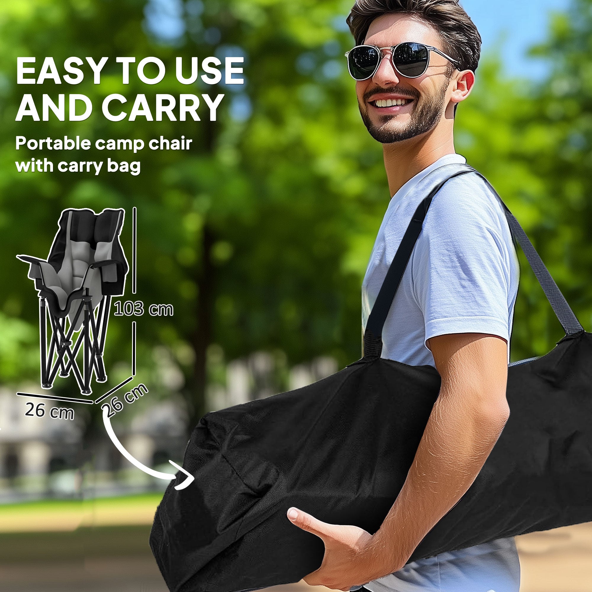 Outsunny Portable Padded Camping Chair, with Bag - Black/Grey