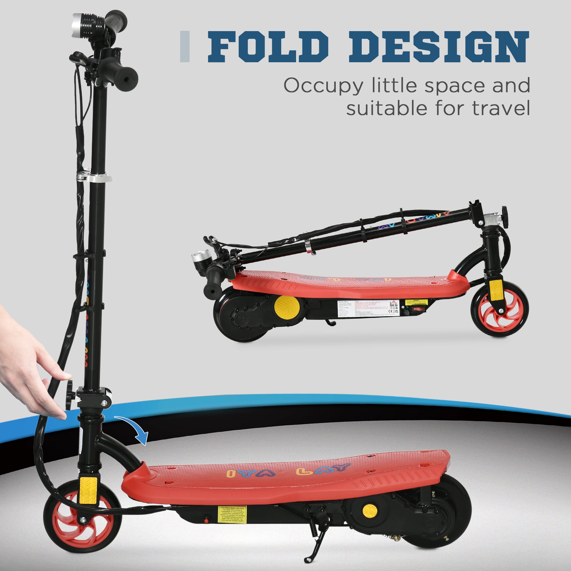 HOMCOM Foldable Electric Scooter, with LED Headlights, for Ages 7-14 Years, Red