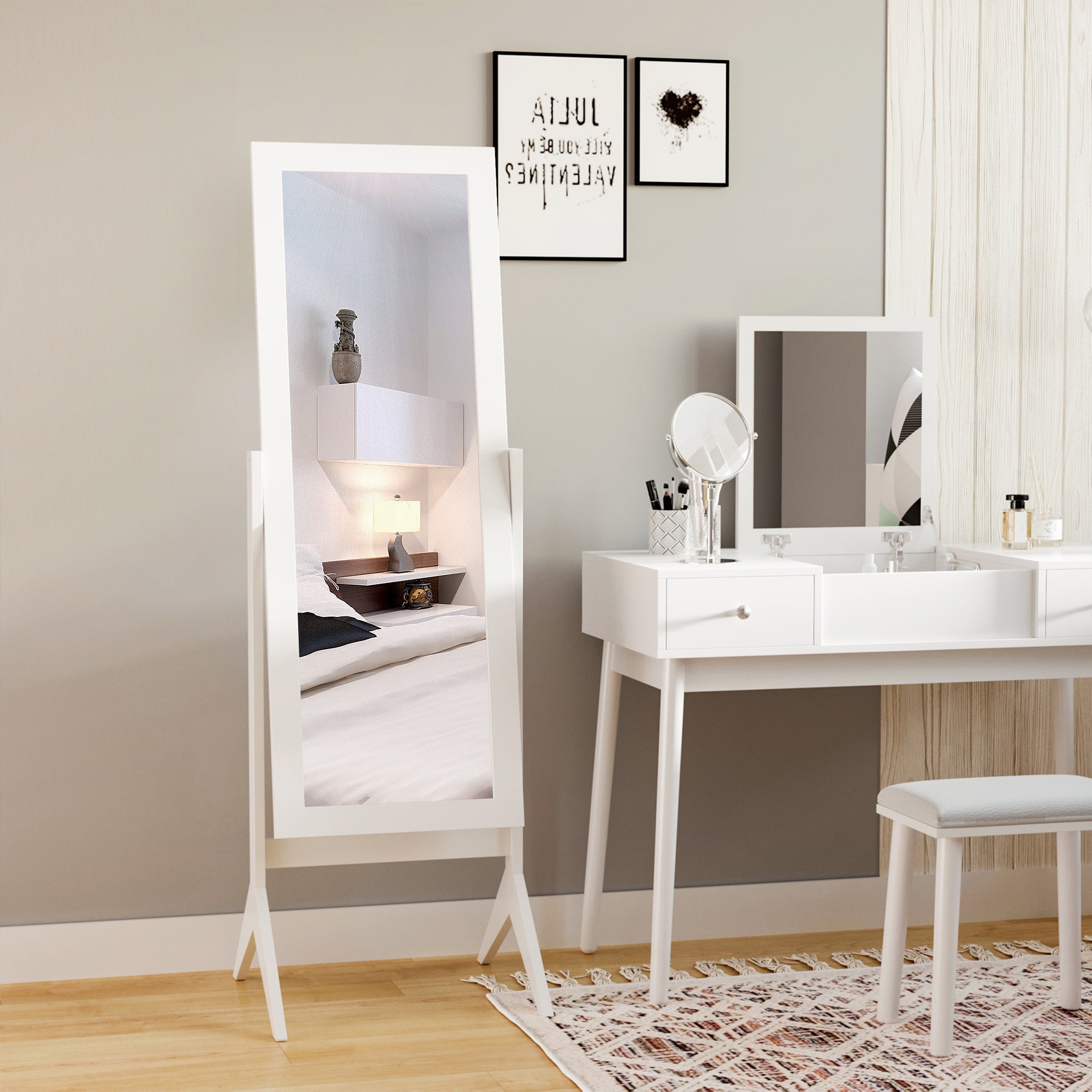 HOMCOM Full Length Mirror, Freestanding Adjustable Angle Dressing Mirror for Bedroom, Living Room, 148 x 47 cm, White
