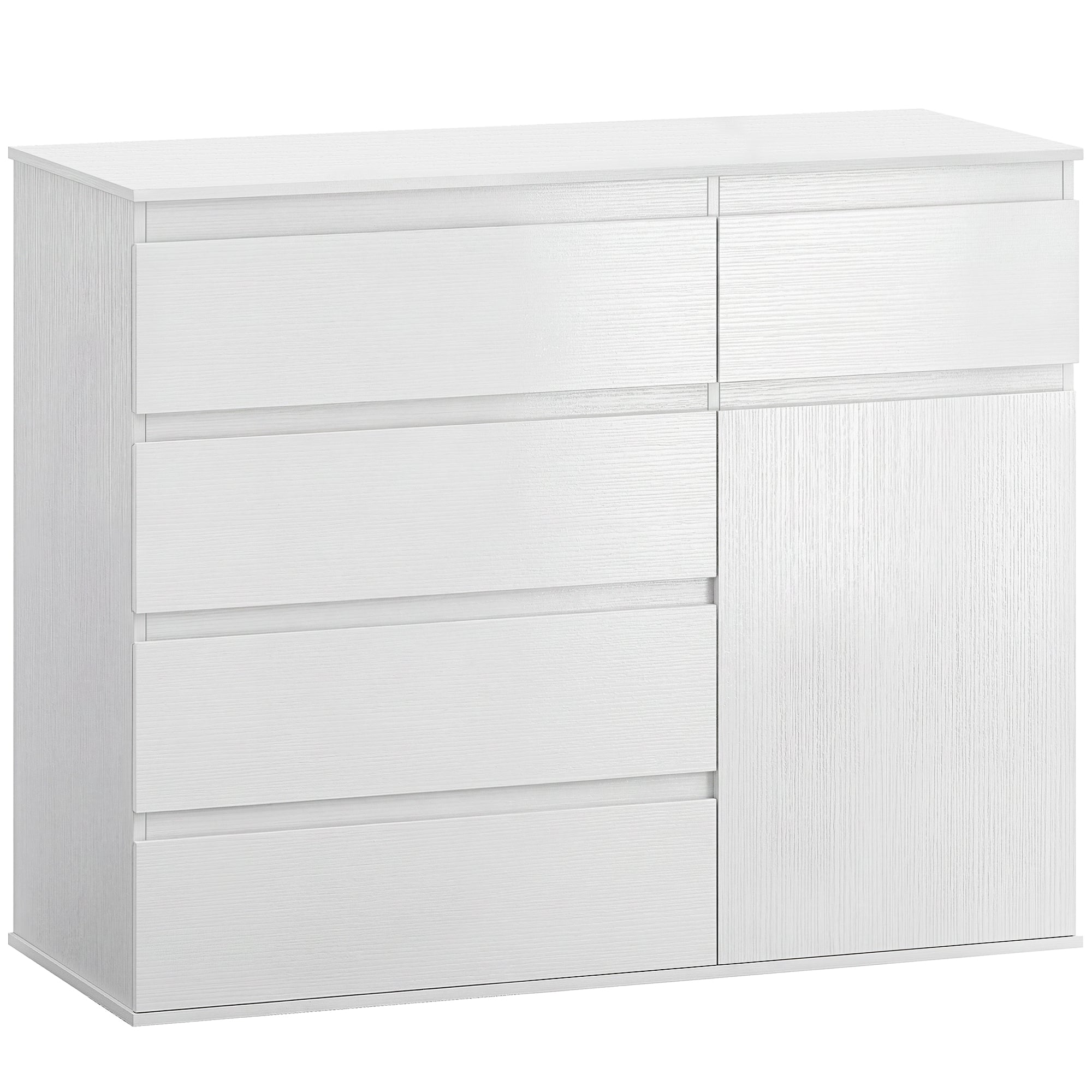 HOMCOM Modern Sideboard, Sideboard Storage Cabinet with 5 Drawers, Adjustable Shelf, Soft-Close Door, White