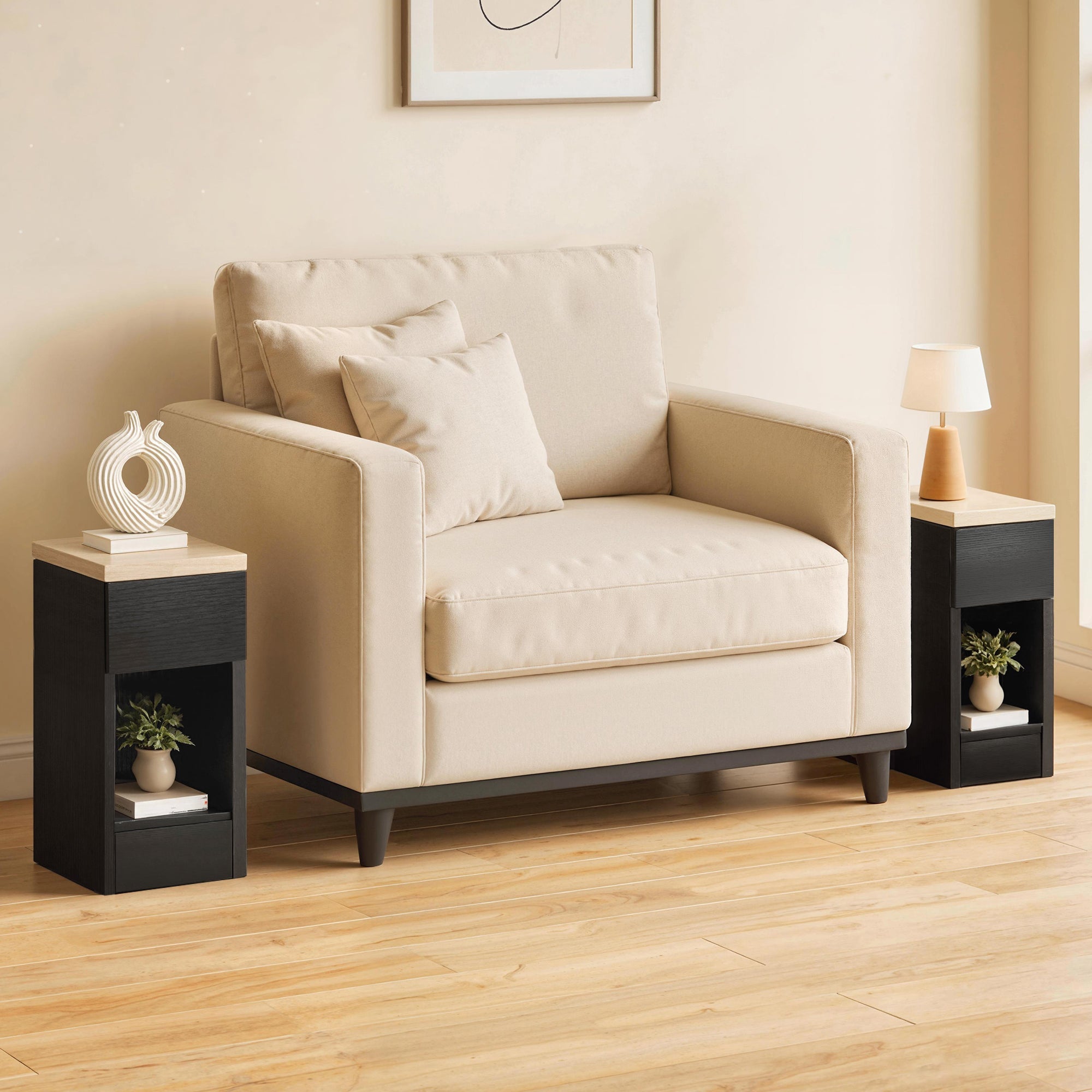 HOMCOM Set of Two Modern Storage Bedside Tables - Black