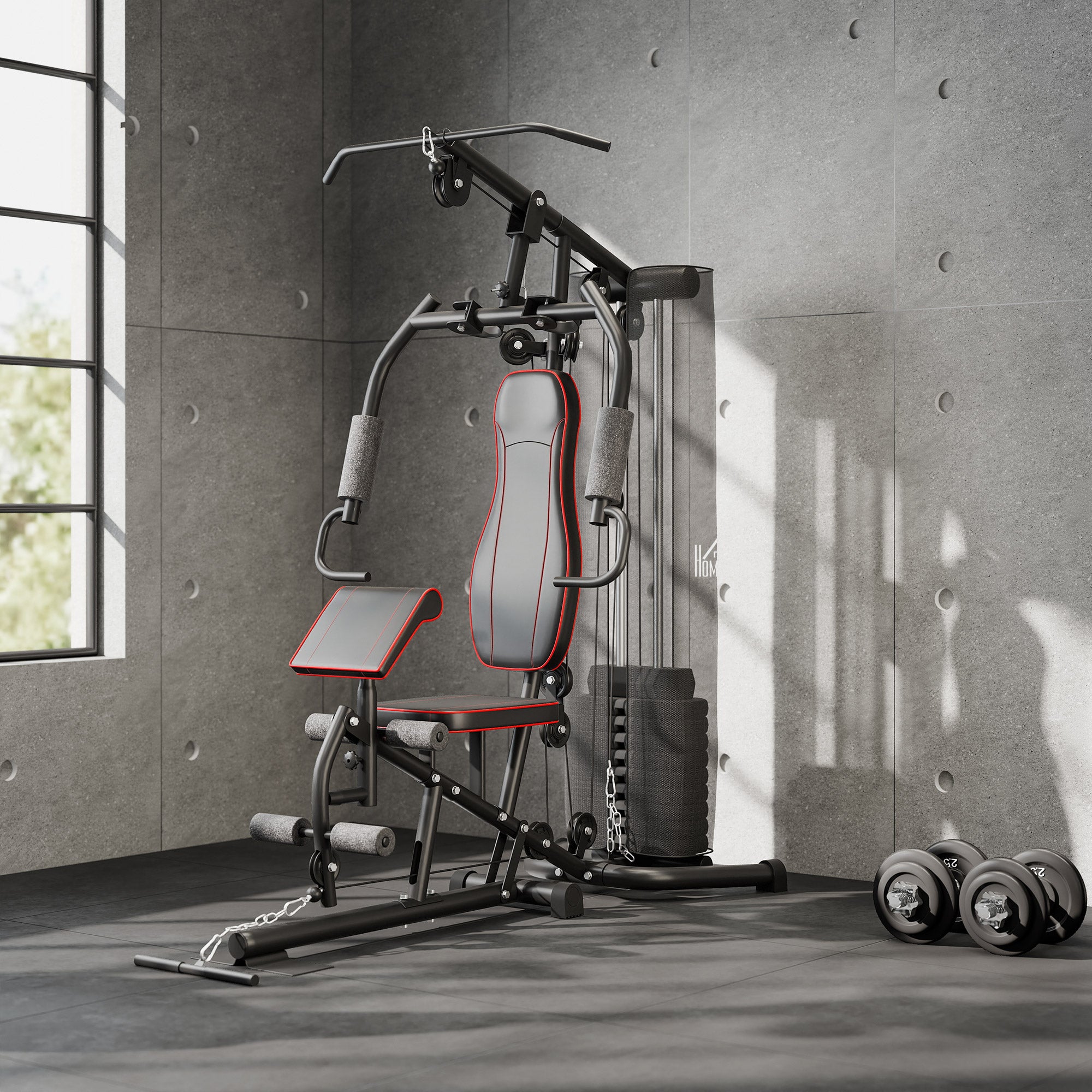 HOMCOM Multifunctional Home Gym Equipment Workout Station, Chest Station, Butterfly Press & Leg Developer, 45kg Weight Stack Multi Gym Machine Fitness Equipment for Full Body Fitness