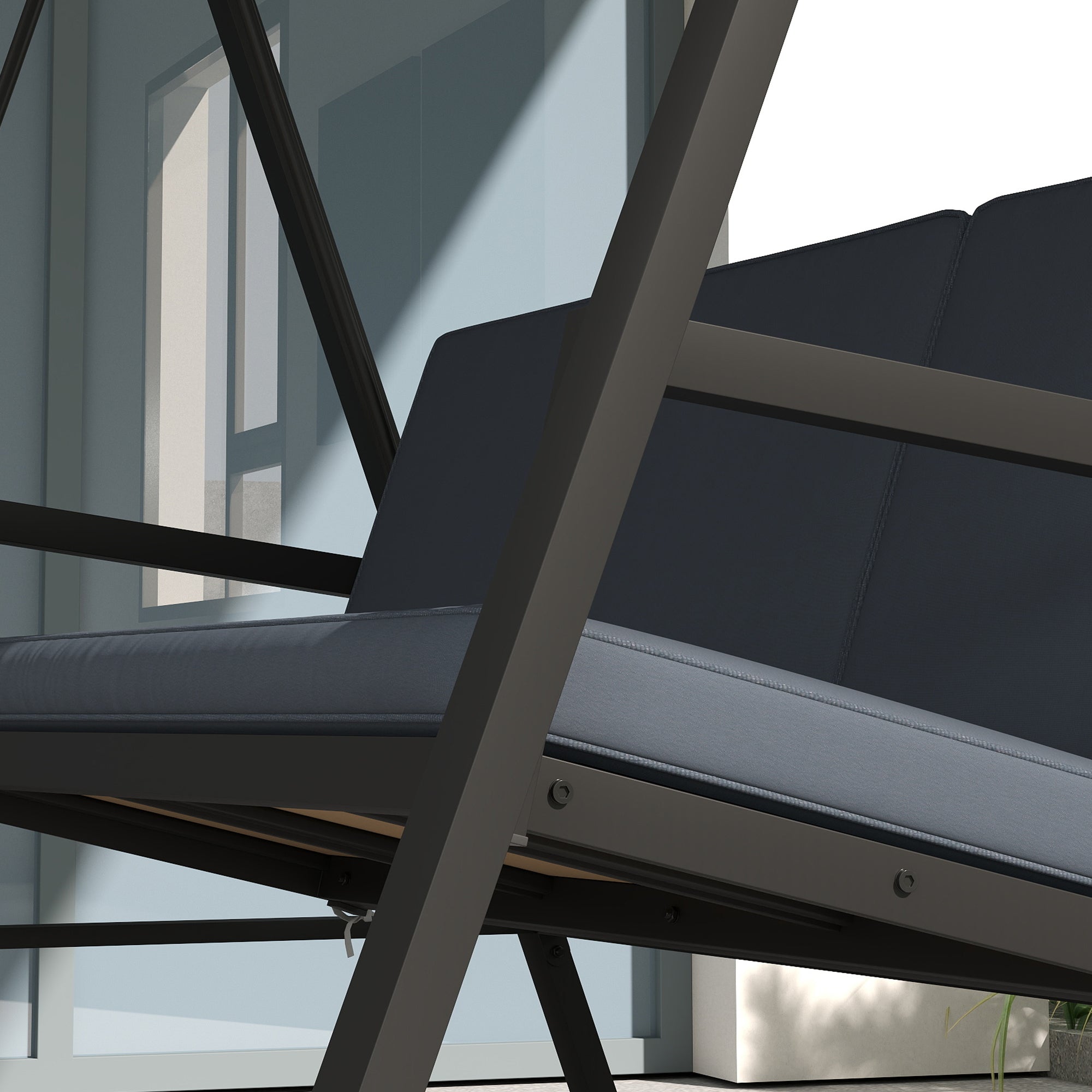 Outsunny Three-Seat Garden Swing Chair, with Adjustable Canopy - Dark Grey